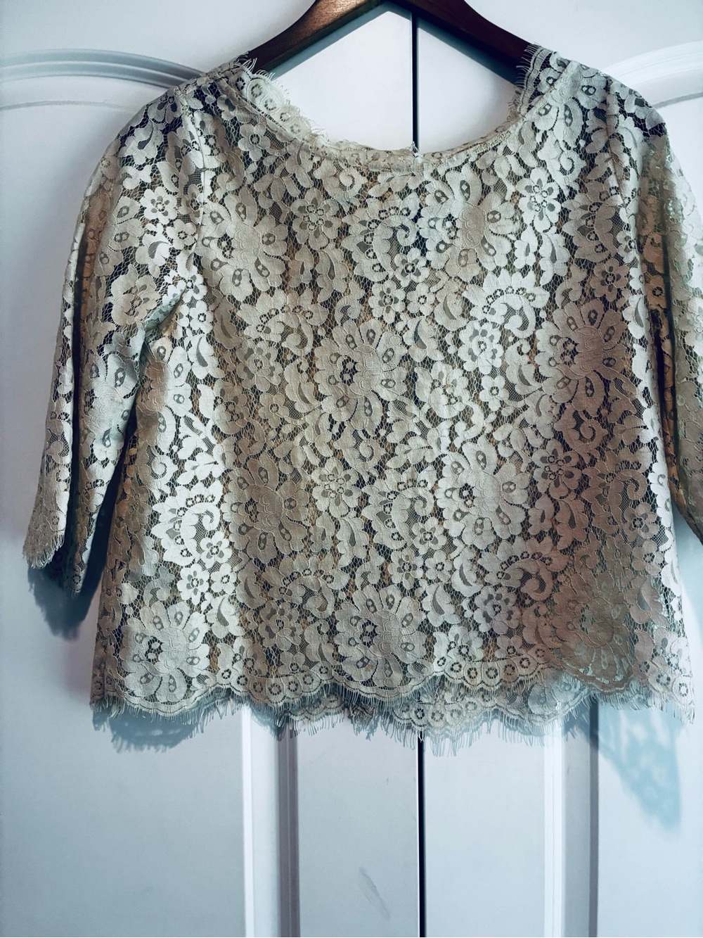 Joie Ivory Lace Overlay Top Creme Size M